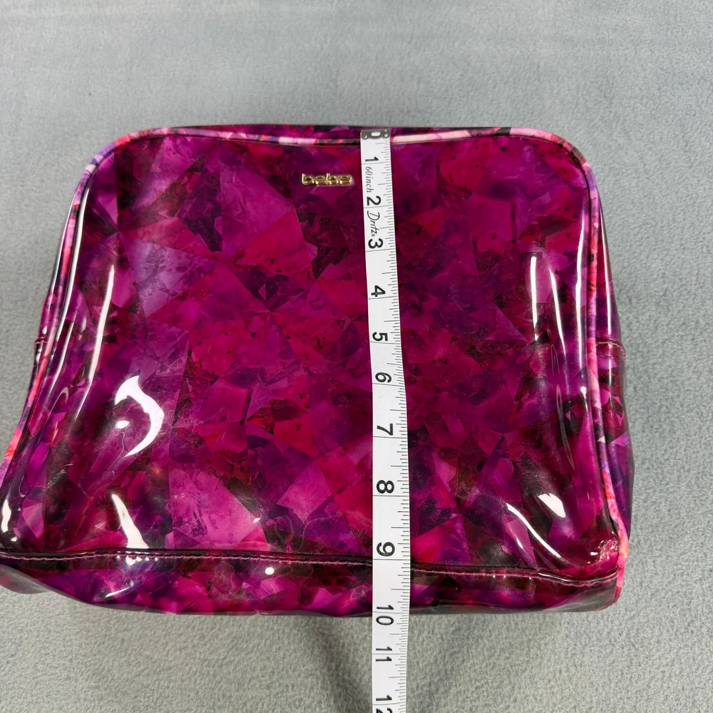 Bebe Pink Purple Geometric Crystal Print Makeup Bag Cosmetic Case Glossy Gold - Picture 5 of 6